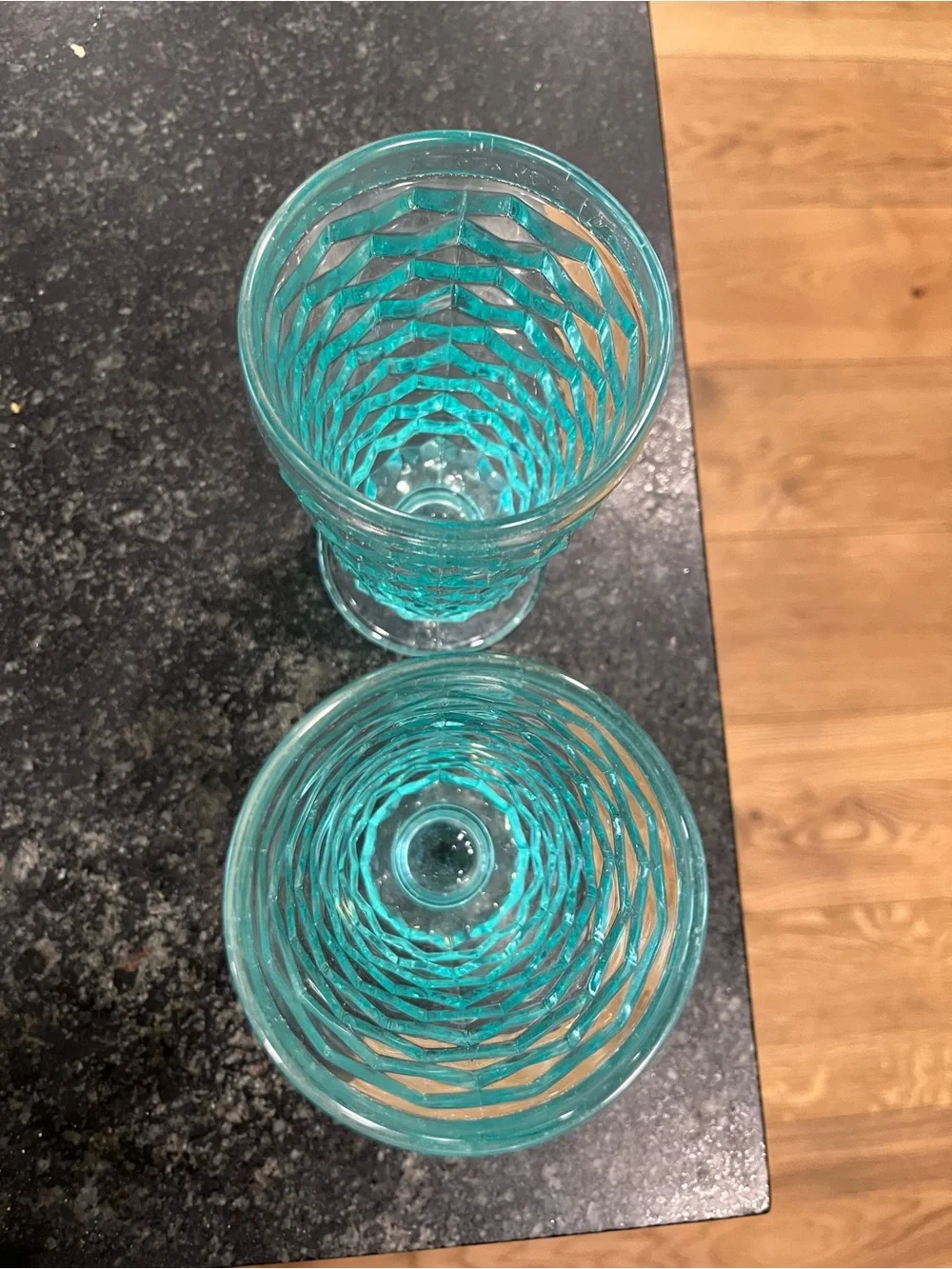 Set of 2 - Colony Whitehall Aqua Footed Tumblers 6 “ Iced Tea Glasses